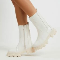 EGO Steele Chunky Sole Ankle Boot In Nude Faux Leather -EGO Sales Store 03 08 221526squ 38