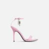 EGO Sunak Padlock Detail Square Toe Stiletto Heel In Pink Croc Print Faux Leather -EGO Sales Store 04 07 227072