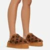 EGO Warren Closed Toe Printed Detail Flatform Slipper In Tan Brown Faux Fur -EGO Sales Store 06 01 23 fw41921 sq