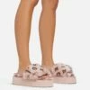 EGO Chrie Velcro Strap Printed Detail Flatform Slipper In Pink Faux Fur -EGO Sales Store 06 01 23 fw41936 sq