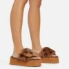 EGO Chrie Velcro Strap Printed Detail Flatform Slipper In Tan Brown Faux Fur 1 EGO Chrie Velcro Strap Printed Detail Flatform Slipper In Tan Brown Faux Fur -EGO Sales Store 06 01 23 fw41941 sq
