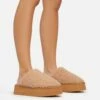 EGO Ivoris Closed Toe Flatform Slipper In Light Tan Faux Shearling -EGO Sales Store 06 01 23 fw41946 sq