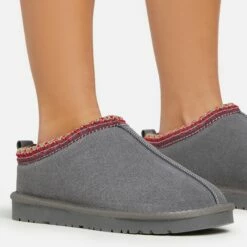 EGO Catch-Up Aztec Detail Faux Fur Lining Flat Slipper In Grey Faux Suede 9 EGO Catch-Up Aztec Detail Faux Fur Lining Flat Slipper In Grey Faux Suede -EGO Sales Store 06 01 23 fw41982 sq