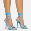 EGO Tiana Lace Up Double Strap Square Toe Stiletto Heel In Blue Faux Leather