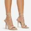 EGO Tiana Lace Up Double Strap Square Toe Stiletto Heel In Nude Faux Leather -EGO Sales Store 06 01 23 fw42134 s