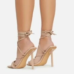 EGO Tiana Lace Up Double Strap Square Toe Stiletto Heel In Nude Faux Leather -EGO Sales Store 06 01 23 fw42137 sb