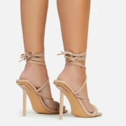 EGO Tiana Lace Up Double Strap Square Toe Stiletto Heel In Nude Faux Leather -EGO Sales Store 06 01 23 fw42138 sb2