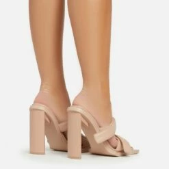 EGO Velma Double Velcro Strap Square Toe Thin Curved Block Heel Mule In Nude Faux Leather -EGO Sales Store 06 01 23 fw42245 sb2