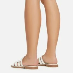 EGO Milli Caged Detail Flat Slider Sandal In White Croc Print Faux Leather -EGO Sales Store 06 01 23 fw42335 sb