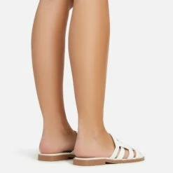 EGO Milli Caged Detail Flat Slider Sandal In White Croc Print Faux Leather -EGO Sales Store 06 01 23 fw42337 sb2