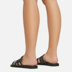 EGO Milli Caged Detail Flat Slider Sandal In Black Croc Print Faux Leather -EGO Sales Store 06 01 23 fw42343 sb