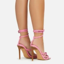 EGO Brady Double Buckle Strap Detail Square Toe Stiletto Heel In Pink Faux Leather -EGO Sales Store 06 01 23 fw42359 sb