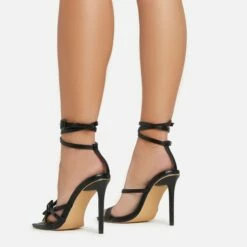 EGO Brady Double Buckle Strap Detail Square Toe Stiletto Heel In Black Faux Leather -EGO Sales Store 06 01 23 fw42363 sb