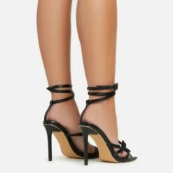 EGO Brady Double Buckle Strap Detail Square Toe Stiletto Heel In Black Faux Leather -EGO Sales Store 06 01 23 fw42364 sb2