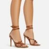 EGO Brady Double Buckle Strap Detail Square Toe Stiletto Heel In Tan Brown Faux Leather -EGO Sales Store 06 01 23 fw42366 s