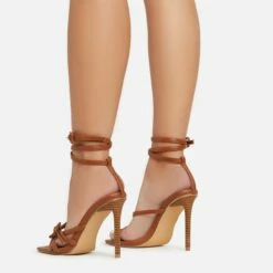 EGO Brady Double Buckle Strap Detail Square Toe Stiletto Heel In Tan Brown Faux Leather -EGO Sales Store 06 01 23 fw42368 sb2