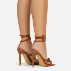 EGO Brady Double Buckle Strap Detail Square Toe Stiletto Heel In Tan Brown Faux Leather -EGO Sales Store 06 01 23 fw42369 sb