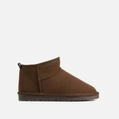 EGO Ultra Mini Ankle Length Faux Fur Lining Boots In Dark Brown Faux Suede -EGO Sales Store 06 01 23 fw42375 sq