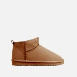 EGO Ultra Mini Ankle Length Faux Fur Lining Boots In Chestnut Brown Faux Suede -EGO Sales Store 06 01 23 fw42378 sq 2