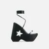 EGO Starry-Eyed Lace Up Star Detail Platform Wedge Heel In Black Faux Leather