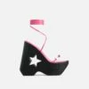 EGO Starry-Eyed Lace Up Star Detail Platform Wedge Heel In Pink Faux Leather -EGO Sales Store 06 01 23 fw42385 rt