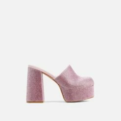 EGO Wilkinson Closed Toe Platform Block Heel Mule In Pink Diamante -EGO Sales Store 06 01 23 fw42389 sq