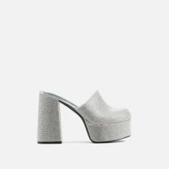 EGO Wilkinson Closed Toe Platform Block Heel Mule In Silver Diamante -EGO Sales Store 06 01 23 fw42390 sq