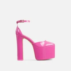 EGO Popped Ankle Strap Square Toe Platform Block Heel In Pink Patent -EGO Sales Store 06 01 23 fw42398 sq