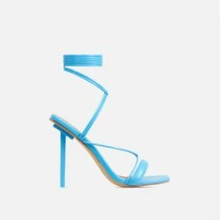 EGO Tiana Lace Up Double Strap Square Toe Stiletto Heel In Blue Faux Leather -EGO Sales Store 06 01 23 fw42399 sq