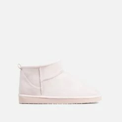 EGO Ultra Mini Ankle Length Faux Fur Lining Boots In Light Pink Faux Suede -EGO Sales Store 06 01 23 fw42417 sq