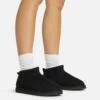 EGO Ultra Mini Ankle Length Faux Fur Lining Boots In Black Faux Suede -EGO Sales Store 06 01 23 fw45882 sq