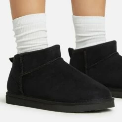 EGO Ultra Mini Ankle Length Faux Fur Lining Boots In Black Faux Suede -EGO Sales Store 06 01 23 fw45883 sq