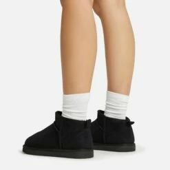 EGO Ultra Mini Ankle Length Faux Fur Lining Boots In Black Faux Suede -EGO Sales Store 06 01 23 fw45884 sq