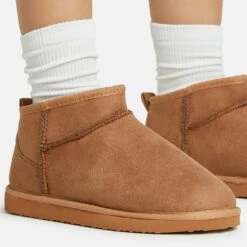 EGO Ultra Mini Ankle Length Faux Fur Lining Boots In Chestnut Brown Faux Suede -EGO Sales Store 06 01 23 fw45888 sq