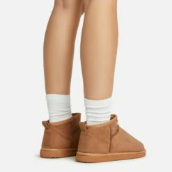 EGO Ultra Mini Ankle Length Faux Fur Lining Boots In Chestnut Brown Faux Suede -EGO Sales Store 06 01 23 fw45890 sq