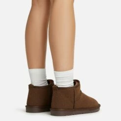 EGO Ultra Mini Ankle Length Faux Fur Lining Boots In Dark Brown Faux Suede -EGO Sales Store 06 01 23 fw45925 sq