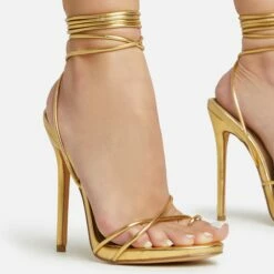 EGO Gelato Lace Up Platform Heel In Gold Metallic Faux Leather -EGO Sales Store 06 01 23 fw45976 sq