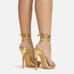 EGO Gelato Lace Up Platform Heel In Gold Metallic Faux Leather -EGO Sales Store 06 01 23 fw45978 sq