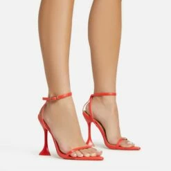 EGO Crew Ankle Strap Pointed Toe Statement Heel In Red Faux Leather