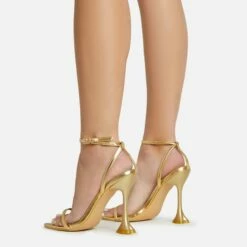 EGO Crew Ankle Strap Pointed Toe Statement Heel In Gold Faux Leather -EGO Sales Store 06 01 23 fw46019 sq