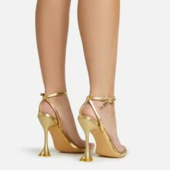 EGO Crew Ankle Strap Pointed Toe Statement Heel In Gold Faux Leather -EGO Sales Store 06 01 23 fw46020 sq
