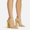 EGO Compass Ankle Strap Pointed Toe Block Heel In Gold Metallic Faux Leather -EGO Sales Store 06 01 23 fw46047 sq