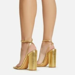 EGO Compass Ankle Strap Pointed Toe Block Heel In Gold Metallic Faux Leather -EGO Sales Store 06 01 23 fw46049 sq