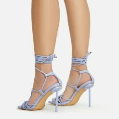 EGO Tour Lace Up Knotted Strap Cage Detail Square Toe Thin Stiletto Heel In Lilac Faux Leather -EGO Sales Store 06 01 23 fw46090 sb2