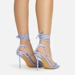 EGO Tour Lace Up Knotted Strap Cage Detail Square Toe Thin Stiletto Heel In Lilac Faux Leather -EGO Sales Store 06 01 23 fw46091 sb