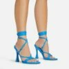 EGO Tied-Up Lace Up Knotted Strap Detail Round Toe Flared Block Heel In Blue Faux Leather -EGO Sales Store 06 01 23 fw46093 s