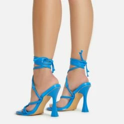 EGO Tied-Up Lace Up Knotted Strap Detail Round Toe Flared Block Heel In Blue Faux Leather -EGO Sales Store 06 01 23 fw46095 sb2