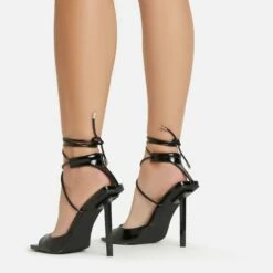 EGO Pamela Lace Up Strappy Square Peep Toe Stiletto Heel In Black Patent -EGO Sales Store 06 01 23 fw46134 sb2