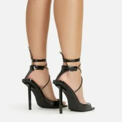 EGO Pamela Lace Up Strappy Square Peep Toe Stiletto Heel In Black Patent -EGO Sales Store 06 01 23 fw46135 sb