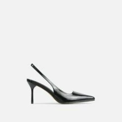 EGO I-Still-Do Pointed Toe Slingback Low Stiletto Court Heel In Black Faux Leather -EGO Sales Store 06 01 23 fw46168 sq